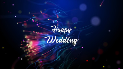 Happy Wedding Title With Emotional Romantic Background With Dotted Turbulence Wave Lines And Bokeh