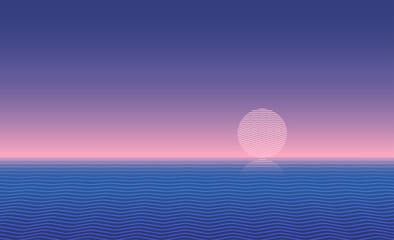 Fototapeta na wymiar Sunset ocean waves futuristic background