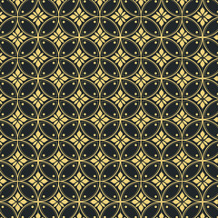 Seamless abstract floral pattern, gold and black ornament. Batik kawung - Various Indonesian traditional batik motifs