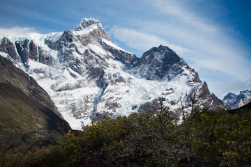 Fototapeta na wymiar Paine Grande covered in Ice and Snow in Torres del Paine National Park, Chile