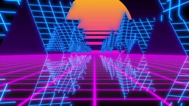 80's synthwave and retrowave futuristic 80's cyber landscape