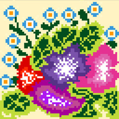 Fototapeta premium Flowers of the pixels on a light background