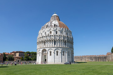 Panoramic view of exterior of Pisa Baptistery of St. John