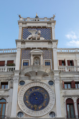 Closeup facade of the Clock Tower in Venice