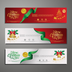 Naklejka premium Set template design Merry Christmas horizontal banner. Christmas offer. Vector.