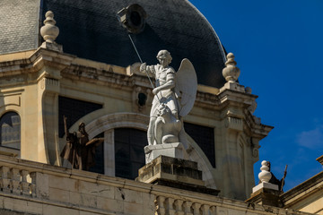 Fototapeta premium Details of the Cathedral of Our Lady of La Almudena facade by the Royal Palace in Madrid, Spain, consecrated in 1993