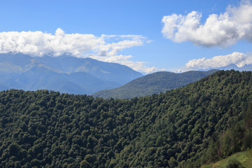 Panorama view of mountains scenes in national park Dombay