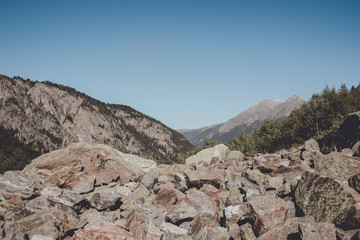 Closeup view of mountains scene in national park Dombay, Caucasus