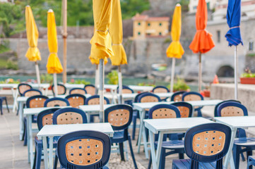 Sidewalk cafe in resort village Vernazza, Cinque Terre, Italy