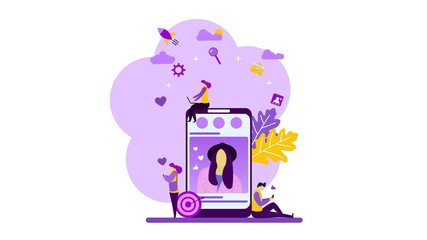 Social media marketing with Tiny People Character Concept Vector Illustration, Suitable For web landing page,Wallpaper, Background, Card, banner,Book Illustration