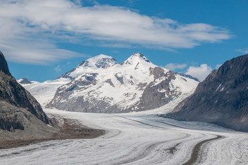 Panorama of mountains scene, walk through the great Aletsch Glacier