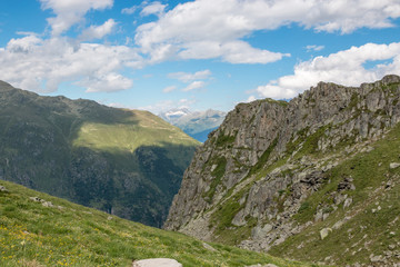 View closeup mountains scene, route great Aletsch Glacier
