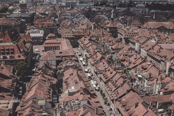 Obraz premium Aerial panorama of historic Bern city center from Bern Minster, Switzerland