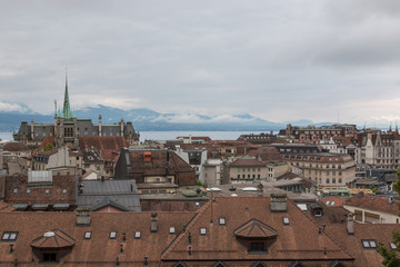 Fototapeta na wymiar Panoramic view of historic Lausanne city center, Switzerland, Europe