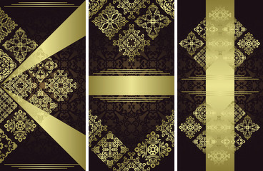 Set of cards, invitations, posters, banners. Vintage decoration and seamless background