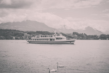 Fototapeta na wymiar Panorama of Lucerne lake and mountains scene in Lucerne, Switzerland