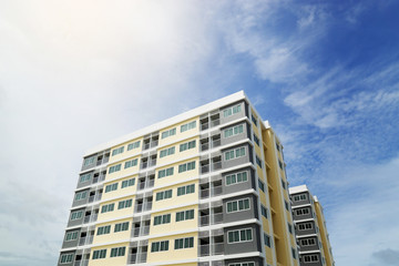 Modern apartment building at blue sky.