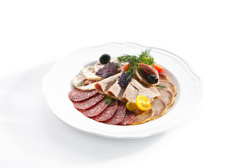 Cold Cuts with Sliced Salami, Beef Tongue, Boiled Pork and Chicken Roll