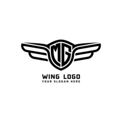 MG initial logo wings, abstract letters in the middle of black