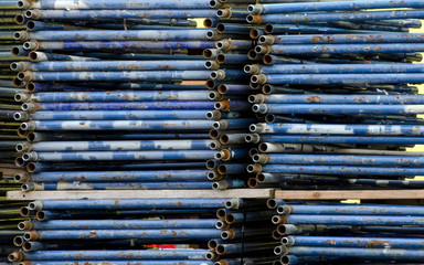 Stack of metal barriers with pipes in Redmond town center