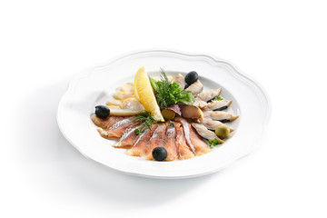 Raw Assorted Fish Delicacies or Sashimi Isolated