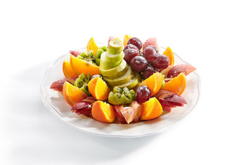 Fruit Plate with Orange Wedges, Apple, Grapes, Kiwi and Pear