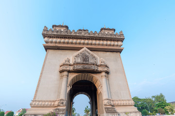 Fototapeta na wymiar Beautiful architecture Patuxay(Victory Gate) in Vientiane, Laos