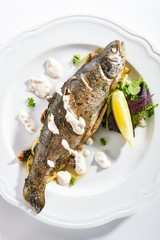 Rainbow Trout on a Vegetable Pillow with Creamy Caviar Sauce