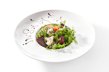 Beetroot Salad with Rucola, Gorgonzola Cheese, Arugula and Tomatoes