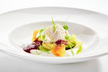 Avocado salad with truffle and crab