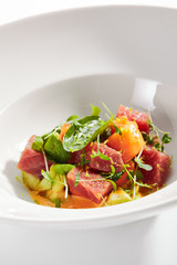 Tuna Fillet Salad in Spicy Papaya Sauce Isolated