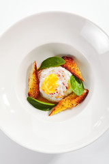 Crab Cake Napoleon with Pike Caviar Sauce Isolated