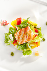 Warm Salad with Grilled Salmon and Vegetables