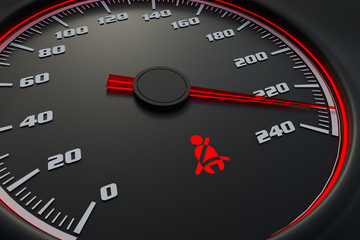 Seat belt reminder light on car dashboard