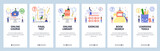 Mobile app onboarding screens. Online education, video lecture and course tutorial, digital library. Menu vector banner template for website and mobile development. Web site design flat illustration