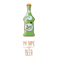 vector cartoon funky beer bottle character isolated on white background.vector beer comic label or poster design template. my name is beer or happy friday concept illustration