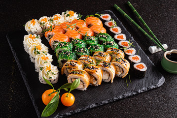sushi set on the black background