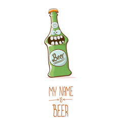 vector cartoon funky beer bottle character isolated on white background.vector beer comic label or poster design template. my name is beer or happy friday concept illustration