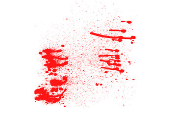 Blood drops and stains on white background