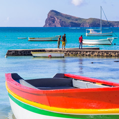 boat on the beach of Coin de Mire, Mauritius 