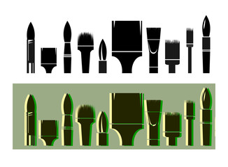 Brushes are art and painting. Different types of brushes for background and decoration. The symbolic image.