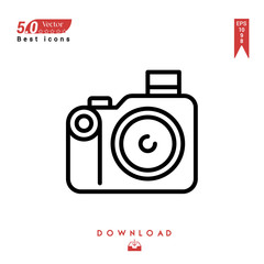 Outline photo-camera icon vector isolated on white background. Graphic design, material-design, Best sellerr icons, mobile application, UI / UX design, EPS 10 format vector