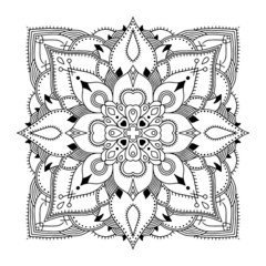 Abstract Mandala. Hand drawing coloring book for adults. Beautiful drawings with patterns and small details. One of a series of painted pictures. Black and white pattern. Art therapy.