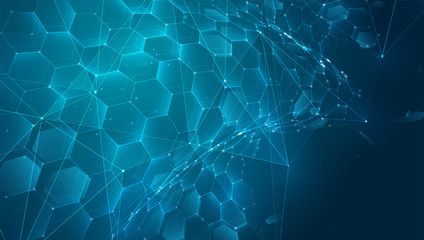 abstract vector background with hexagons. landscape of the virtual world. 3d design