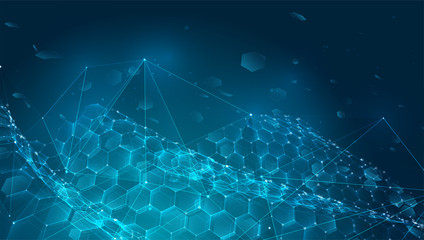 abstract vector background with hexagons. landscape of the virtual world. 3d design