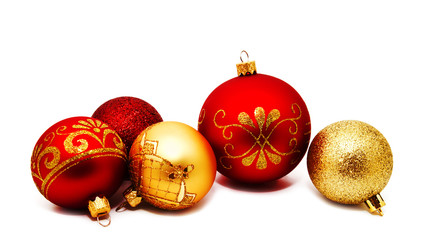 Christmas perfect decoration red and gold yellow balls isolated