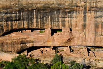 Desert Varnish coats the Upper Cretaceous Cliff House Sandstone.   Fire Temple,Mesa Verde National...