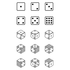 Dice icon set outline style full set isolated on transparent background