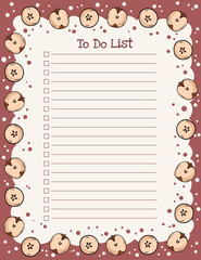 Cozy autumn weekly planner and to do list with trendy apple elements ornament. Cute template for agenda, planners, check lists, and other stationery