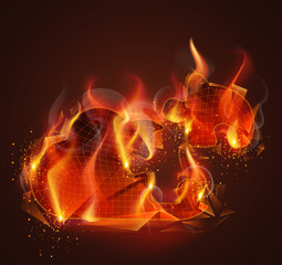vector fire symbol. bright burning. on a dark background.